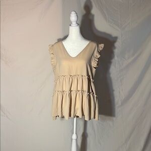 Beige Ruffle Sleeveless Top
